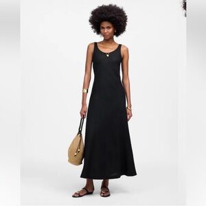 Madewell Scoopneck Sleeveless Midi Dress in 100% Linen Black Size 6
